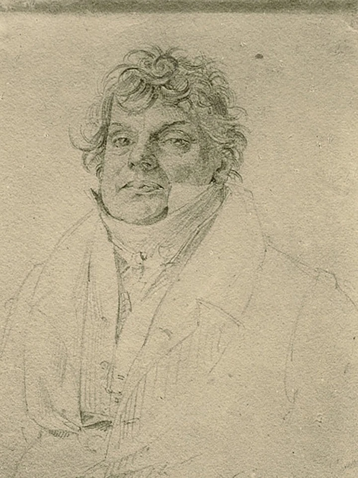 Ignaz Schuppanzigh, apodado El cuarteto Beethoven, quien fuera el primer director en interpretar los cuartetos íntegramente; grabado de Josef Danhauser, 1791, Casa de Beethoven, Bonn.