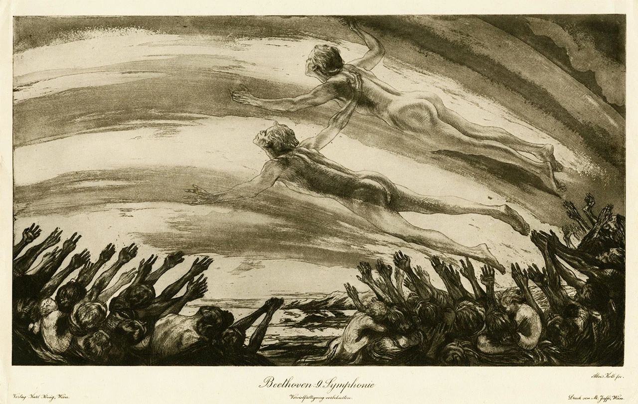 Var1-NovenaS-b.jpg Beethoven: 9 Symphonie. Alegoría inspirada en la Novena sinfonía de Ludwig van Beethoven, dibujo de Alois Kolb. Fuente: SJSU, biblioteca Dr. Martin Luther King, Jr.